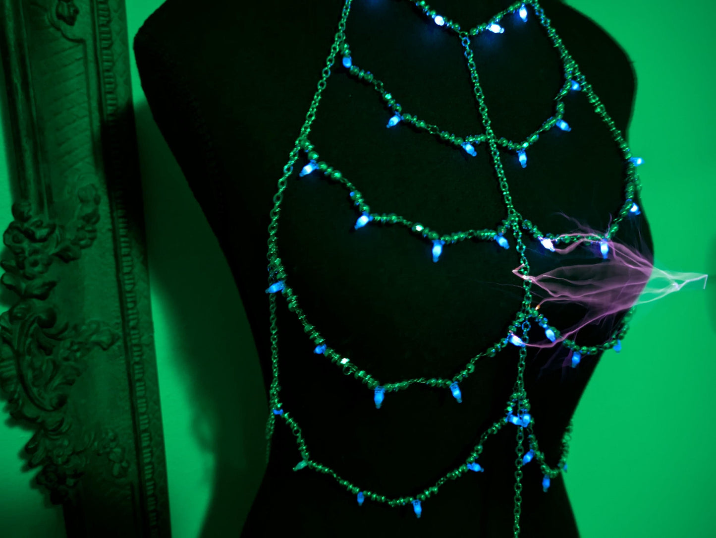 ElectriCuties Neon Body Chain for Electricity Sensation Play | "Astrape" | Kink, BDSM, e-Stim