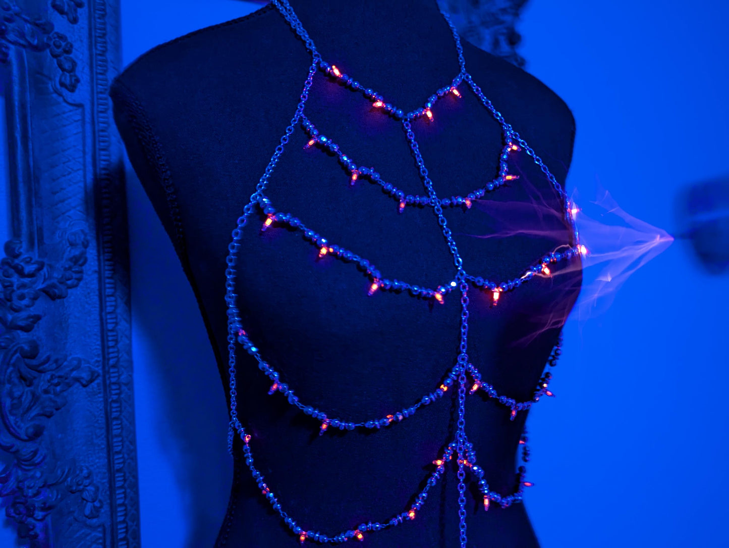 ElectriCuties Neon Body Chain for Electricity Sensation Play | "Astrape" | Kink, BDSM, e-Stim